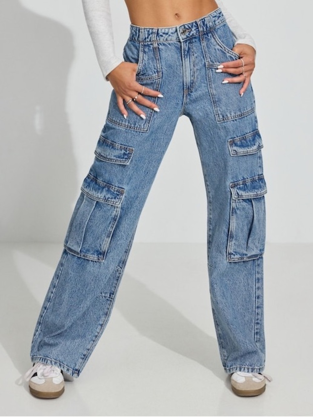 Garage Women's Light Blue Cargo Denim Jeans - Picture 1 of 5